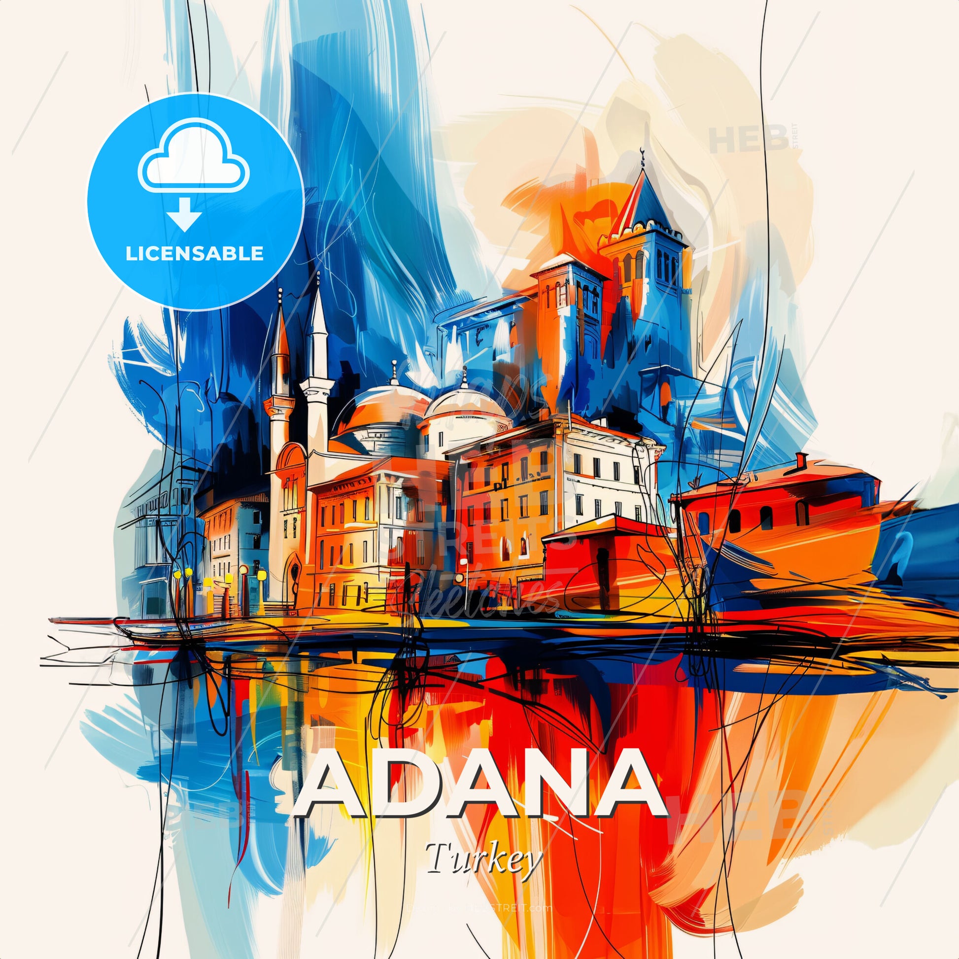 Vibrant Adana, Turkey - A Colorful Painting Of A City - Square format print template