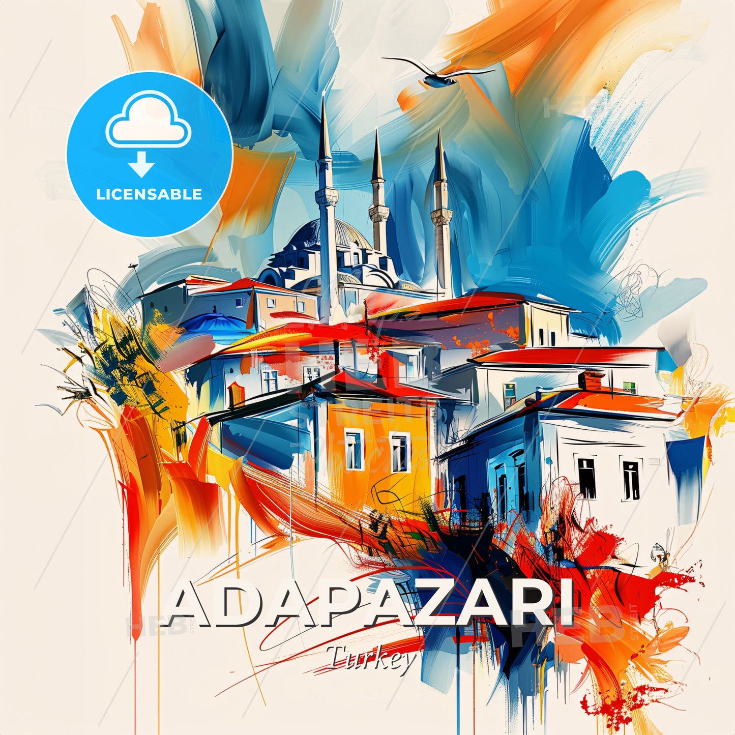 Vibrant Adapazari, Turkey - A Painting Of A City - Square format print template