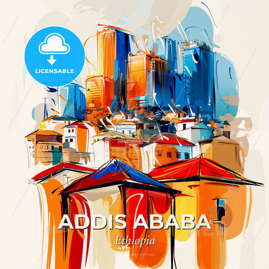 Vibrant Addis Ababa, Ethiopia - A Painting Of A City - Square format print template