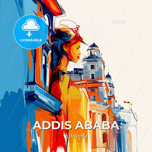 Vibrant Addis Ababa, Ethiopia - A Woman Looking Out A Window - Square format print template