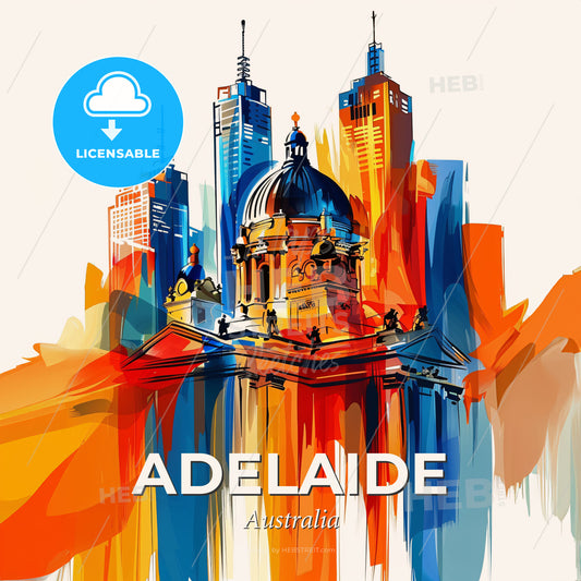 Vibrant Adelaide, Australia - A Colorful Cityscape With A Dome And A Dome On Top - Square format print template