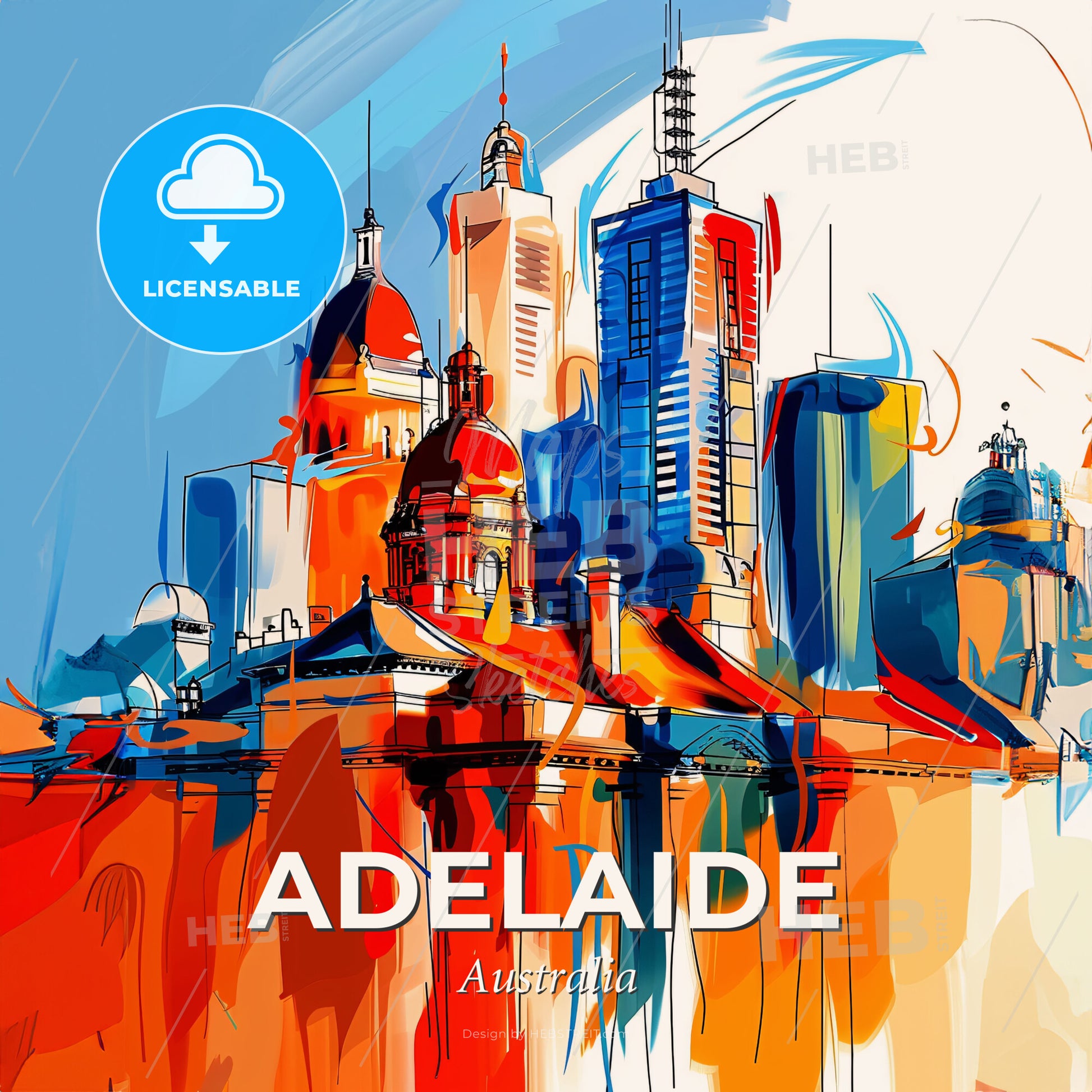 Vibrant Adelaide, Australia - A Colorful Cityscape With Towers And Buildings - Square format print template