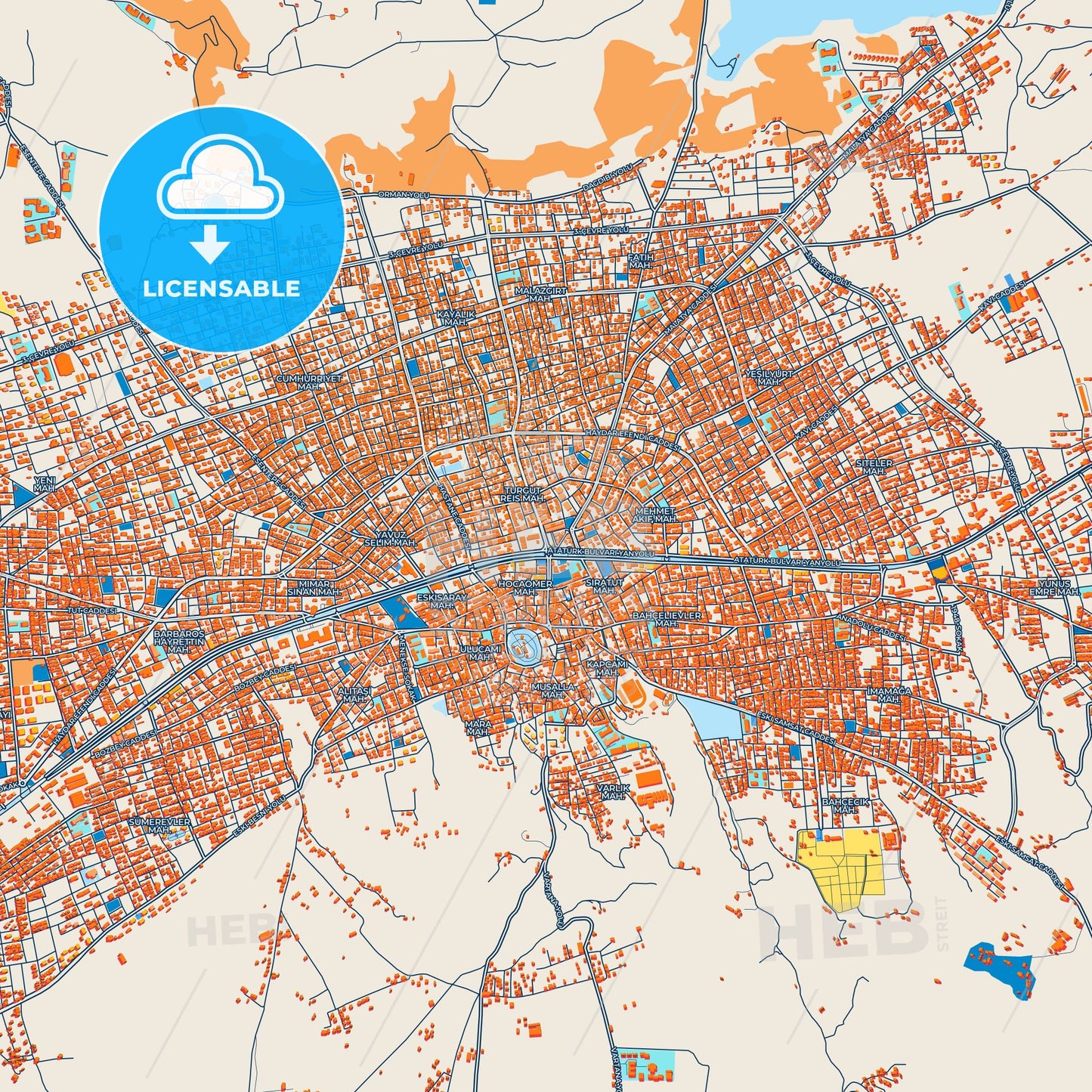 Colorful Adıyaman Street Map with Labels and Buildings