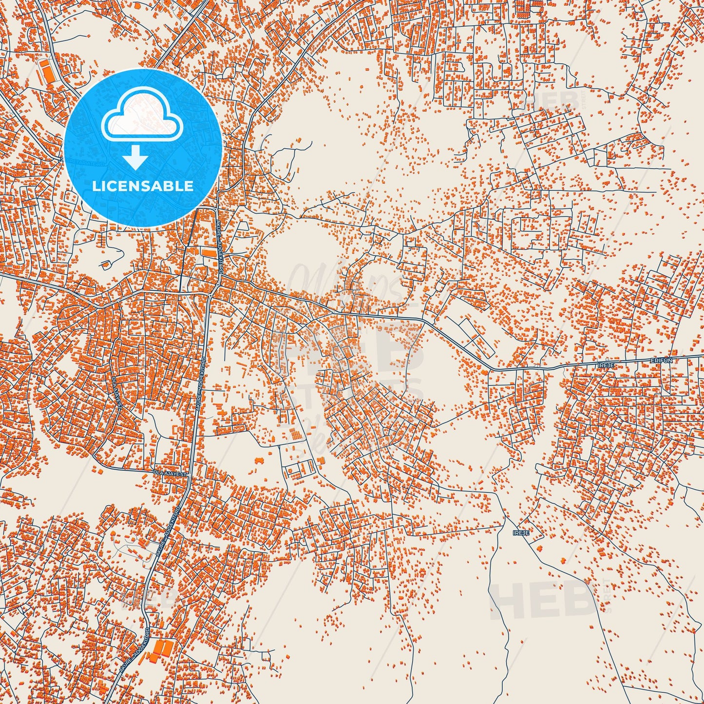 Colorful Ado-Ekiti Street Map with Labels and Buildings