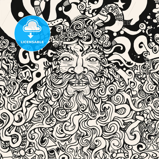 Adult Coloring Book Page - A Black And White Drawing Of A Man With A Beard