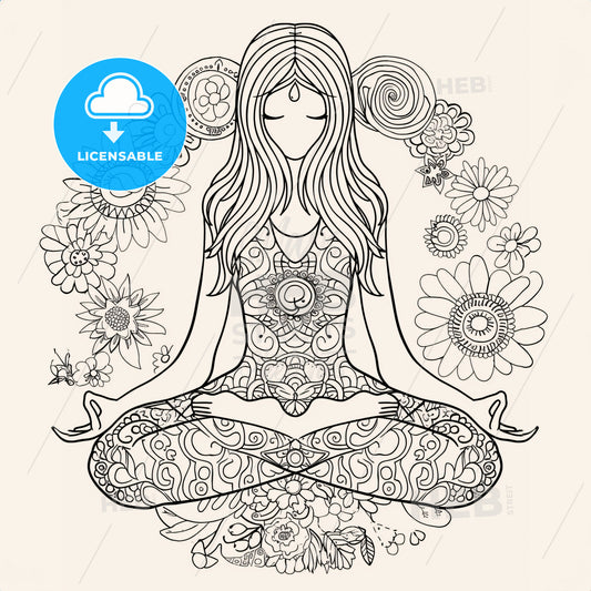 Adult Coloring Book Page - A Drawing Of A Woman Sitting In A Lotus Position