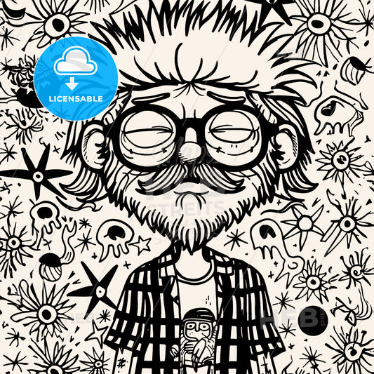 Adult Coloring Book Page - A Cartoon Of A Man With Glasses And A Beard