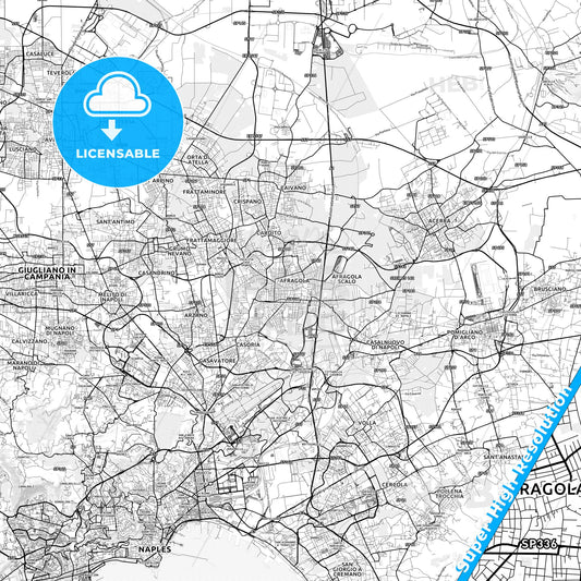 Afragola, Italy light map with streetnames, citynames and districts