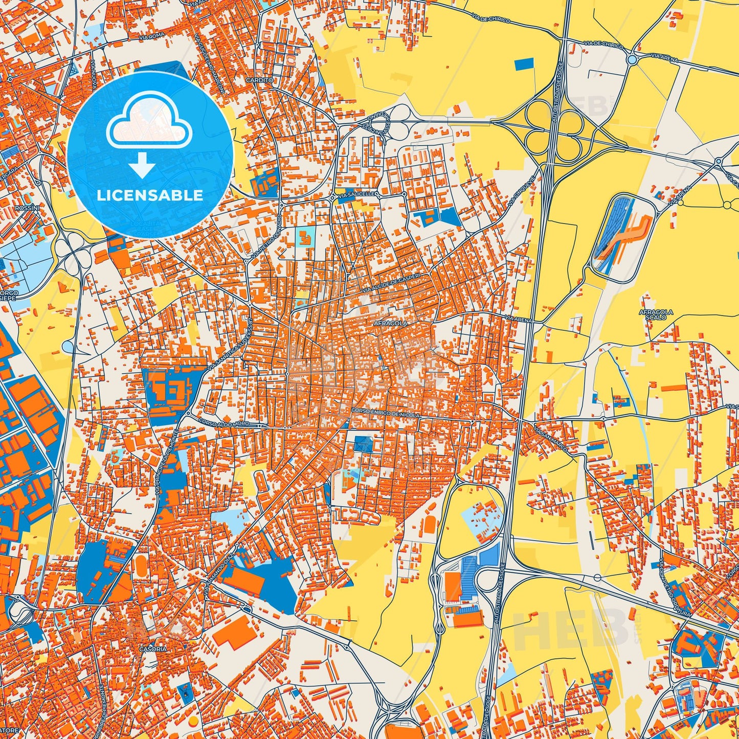 Colorful Afragola Street Map with Labels and Buildings