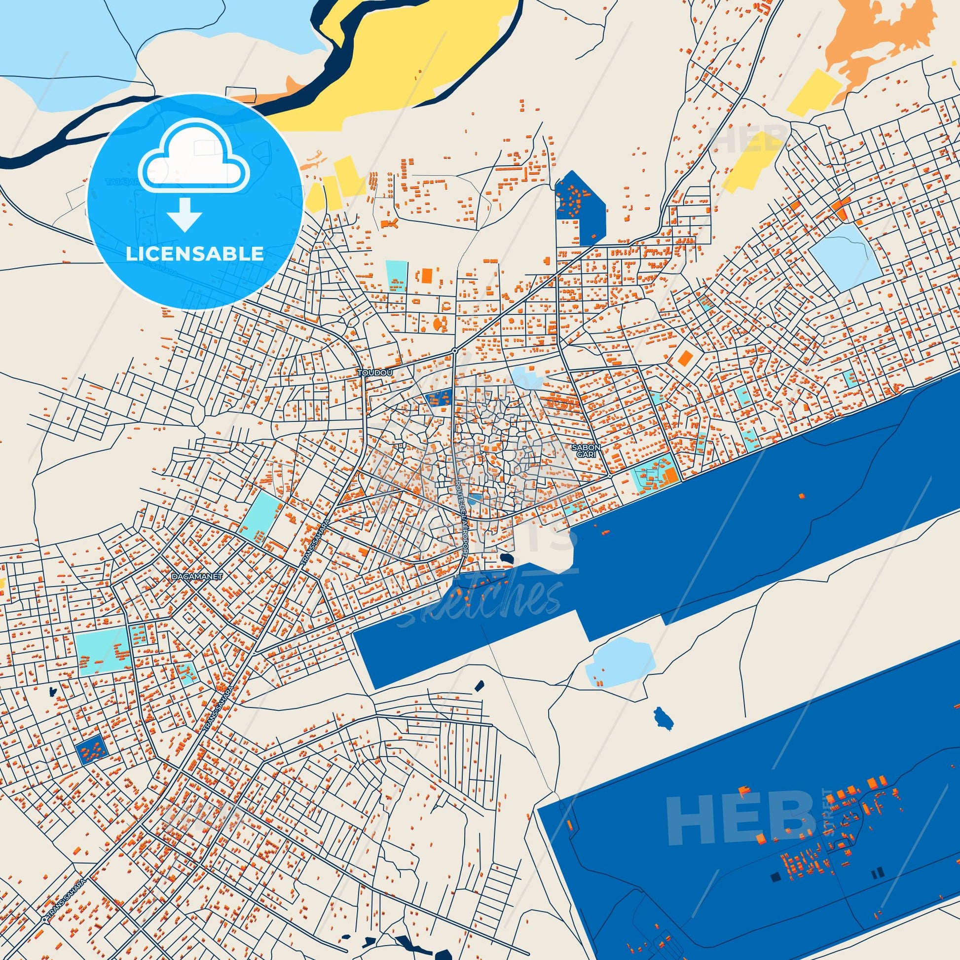 Colorful Agadez Street Map with Labels and Buildings