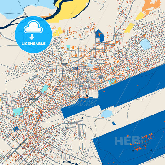 Colorful Agadez Street Map with Labels and Buildings