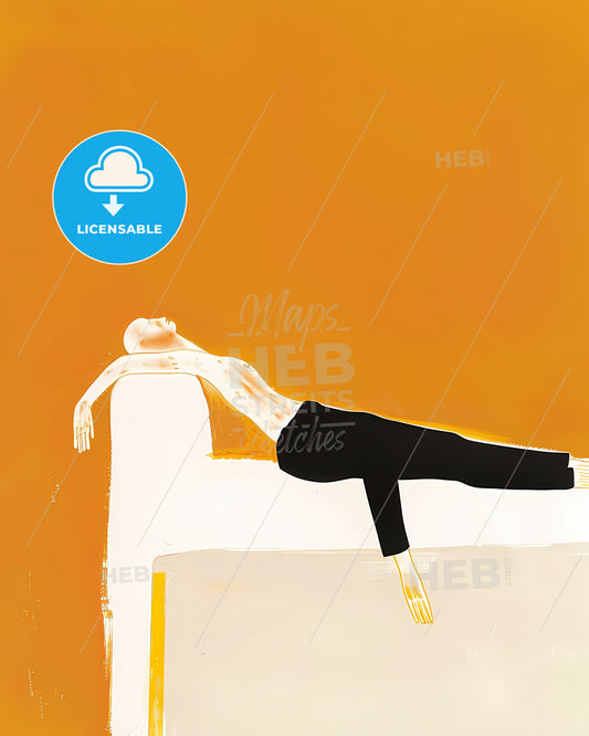 Vibrant Minimalistic Fine Art Print of a Person on a Couch: The Impression of Entrapment