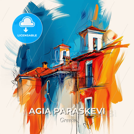 Vibrant Agia Paraskevi, Greece - A Painting Of A Building - Square format print template