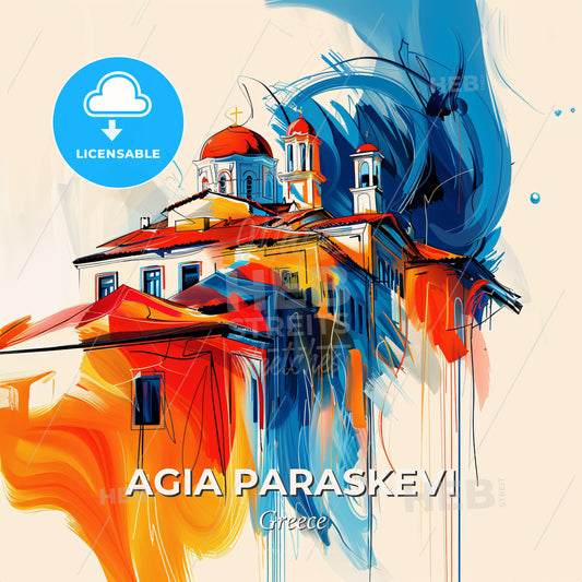 Vibrant Agia Paraskevi, Greece - A Painting Of A Building - Square format print template