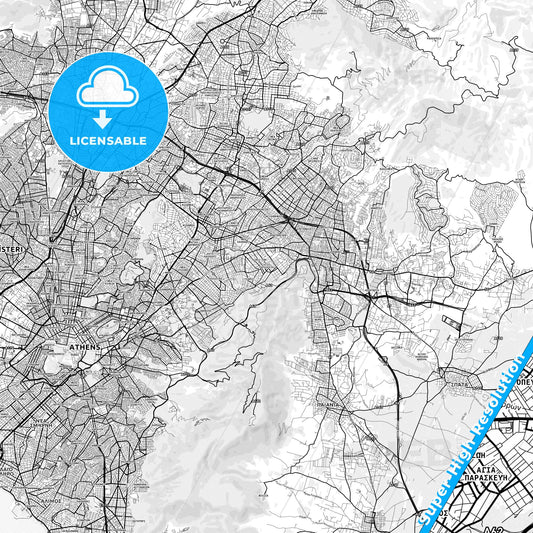 Agia Paraskevi, Greece light map with streetnames, citynames and districts