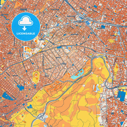 Colorful Agia Paraskevi Street Map with Labels and Buildings