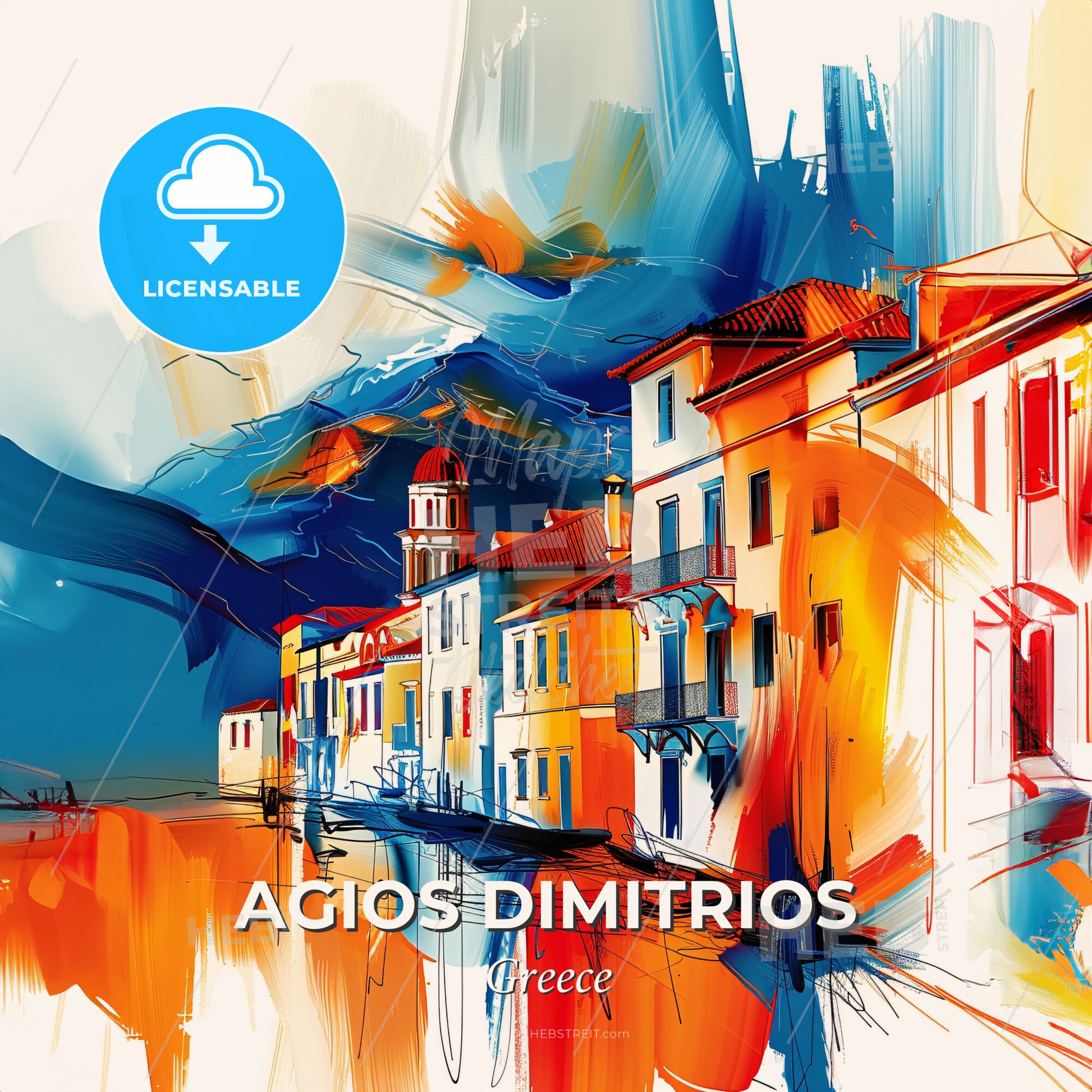 Vibrant Agios Dimitrios, Greece - A Colorful Painting Of Buildings - Square format print template