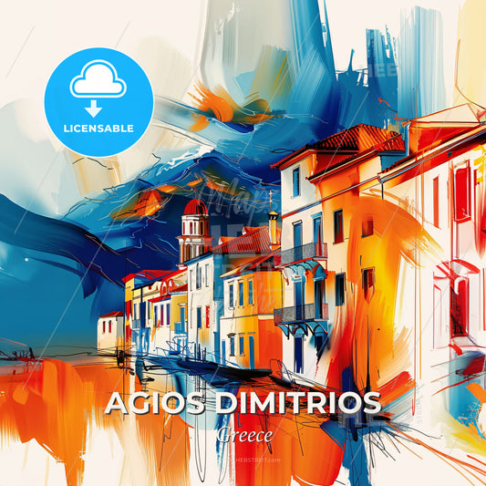 Vibrant Agios Dimitrios, Greece - A Colorful Painting Of Buildings - Square format print template