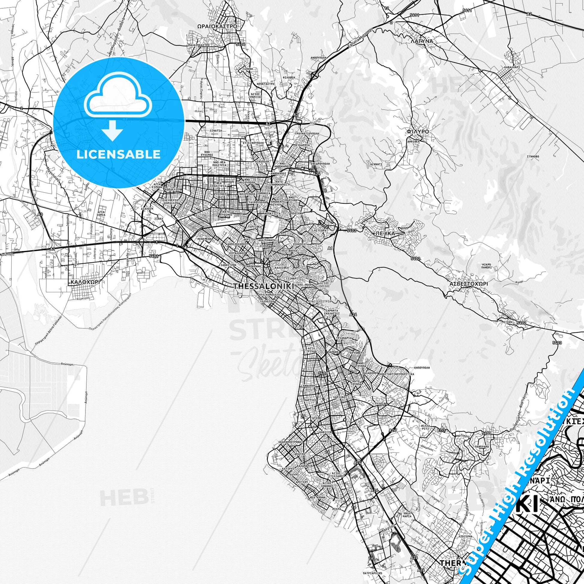 Agios Dimitrios, Greece light map with streetnames, citynames and districts