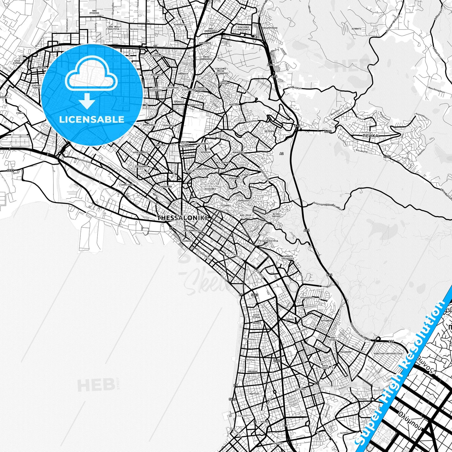 Agios Dimitrios, Greece Light Map with Street Names, City Names, and Districts