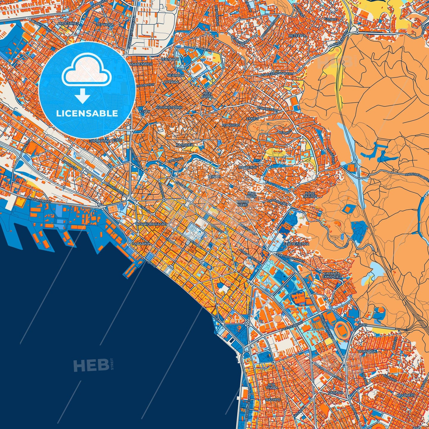 Colorful Agios Dimitrios Street Map with Labels and Buildings
