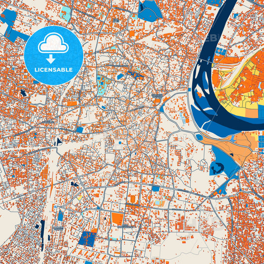 Colorful Agra Street Map with Labels and Buildings
