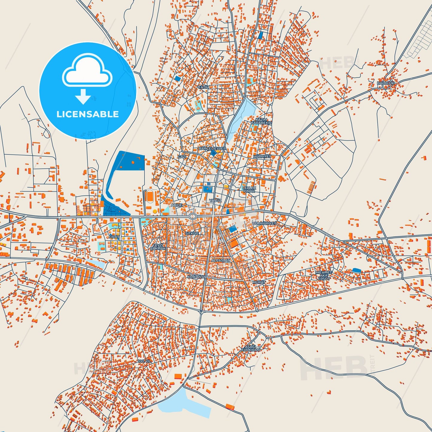 Colorful Ağrı Street Map with Labels and Buildings