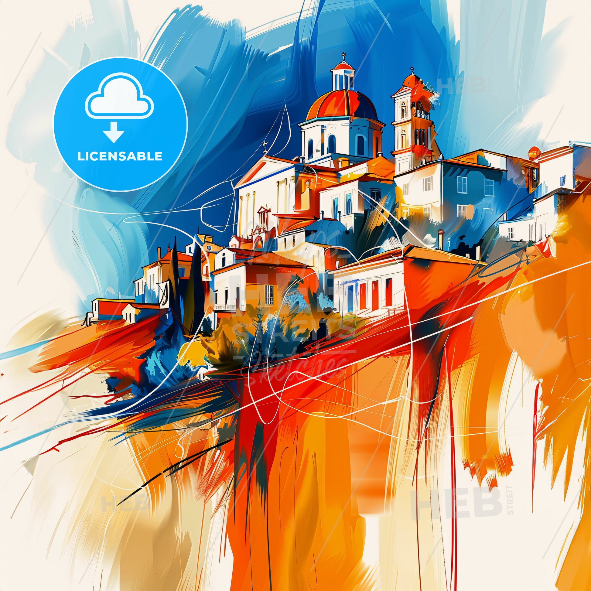 Vibrant Agrinio, Greece - A Painting Of A Town