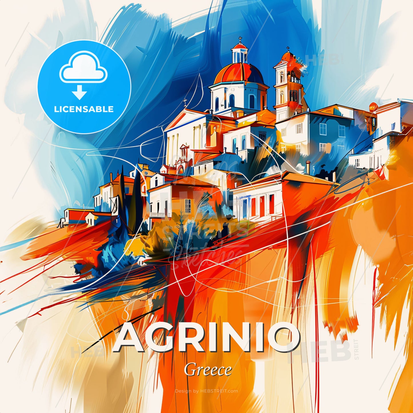 Vibrant Agrinio, Greece - A Painting Of A Town - Square format print template