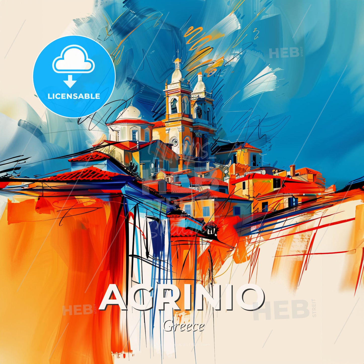 Vibrant Agrinio, Greece - A Painting Of A City - Square format print template