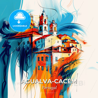 Vibrant Agualva-Cacém, Portugal - A Painting Of A Building With A Colorful Design - Square format print template