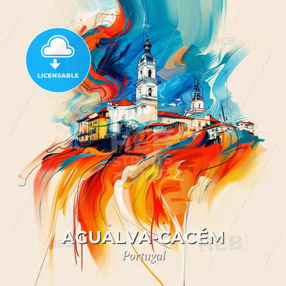 Vibrant Agualva-Cacém, Portugal - A Painting Of A Building On A Hill - Square format print template
