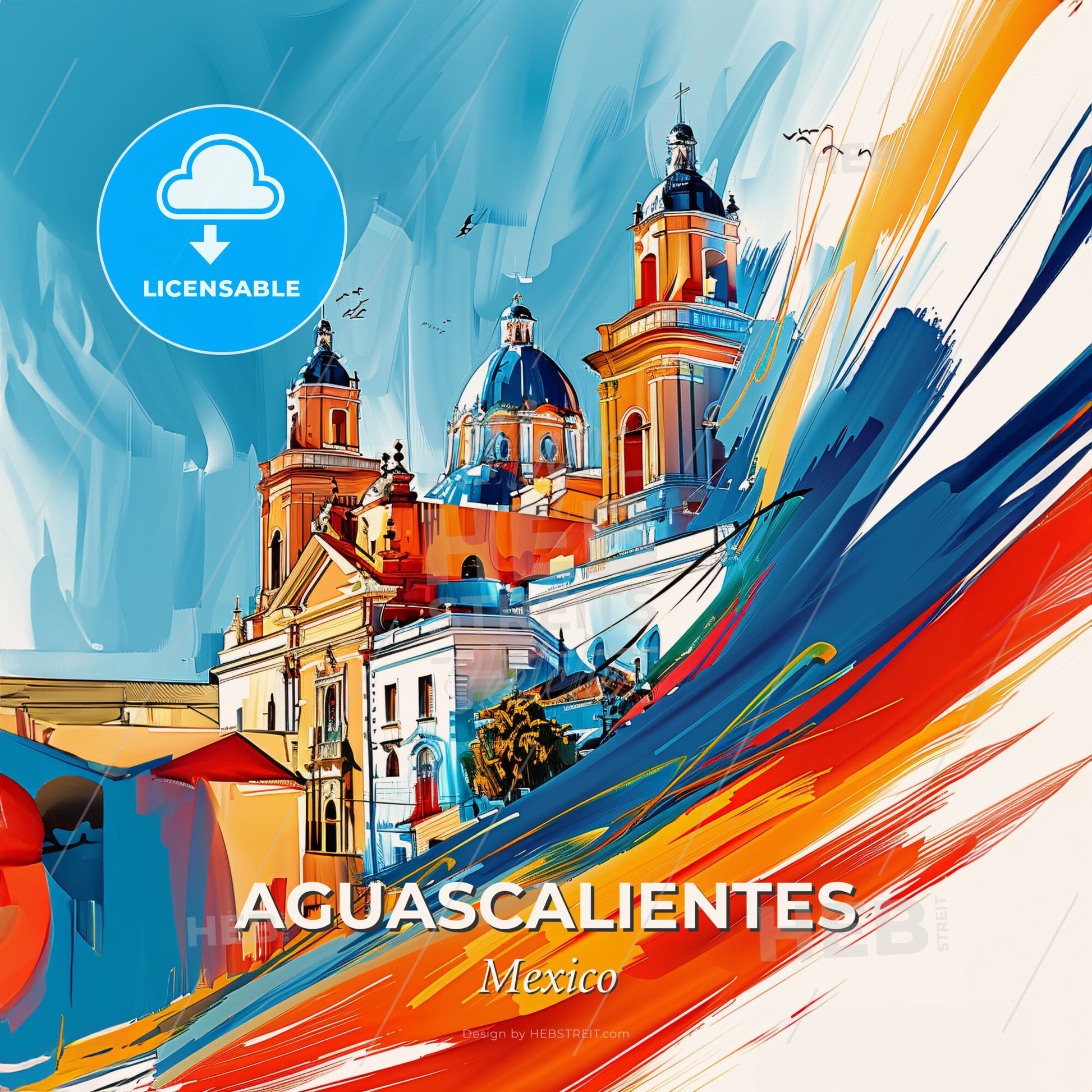 Vibrant Aguascalientes, Mexico - A Colorful Painting Of A Building - Square format print template