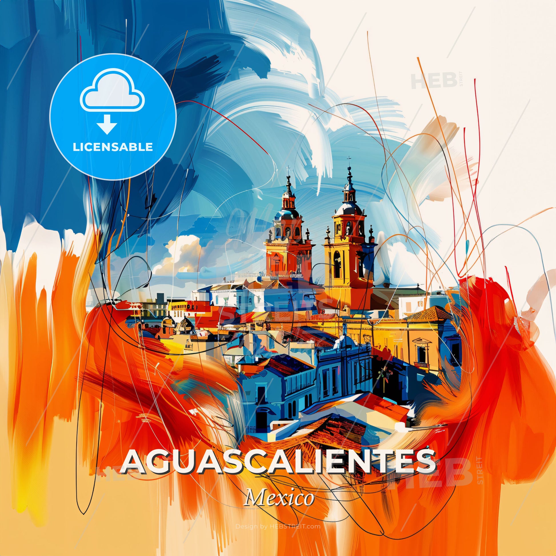 Vibrant Aguascalientes, Mexico - A Painting Of A City - Square format print template