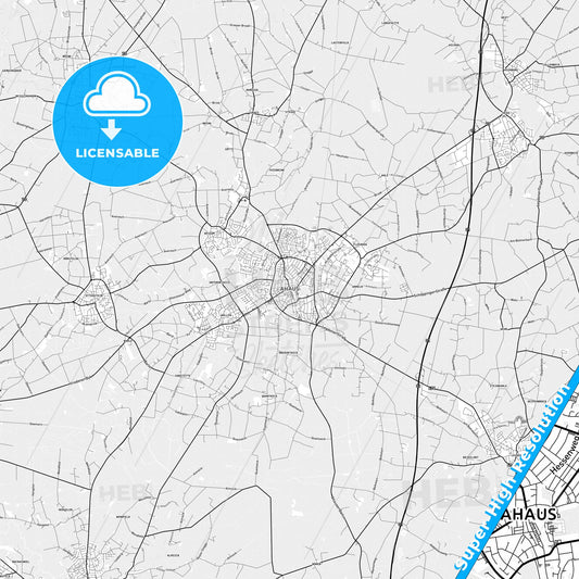 Ahaus, Germany light map with streetnames, citynames and districts