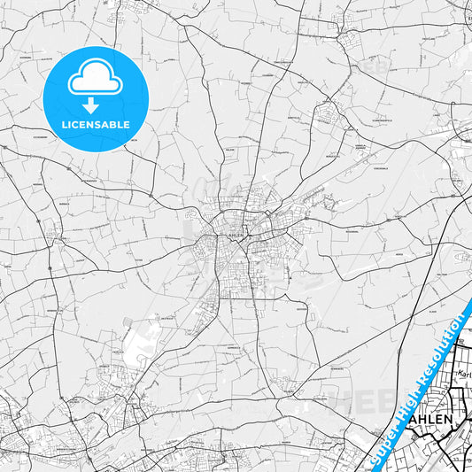 Ahlen, Germany light map with streetnames, citynames and districts