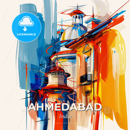 Vibrant Ahmedabad, India - A Painting Of A Building - Square format print template