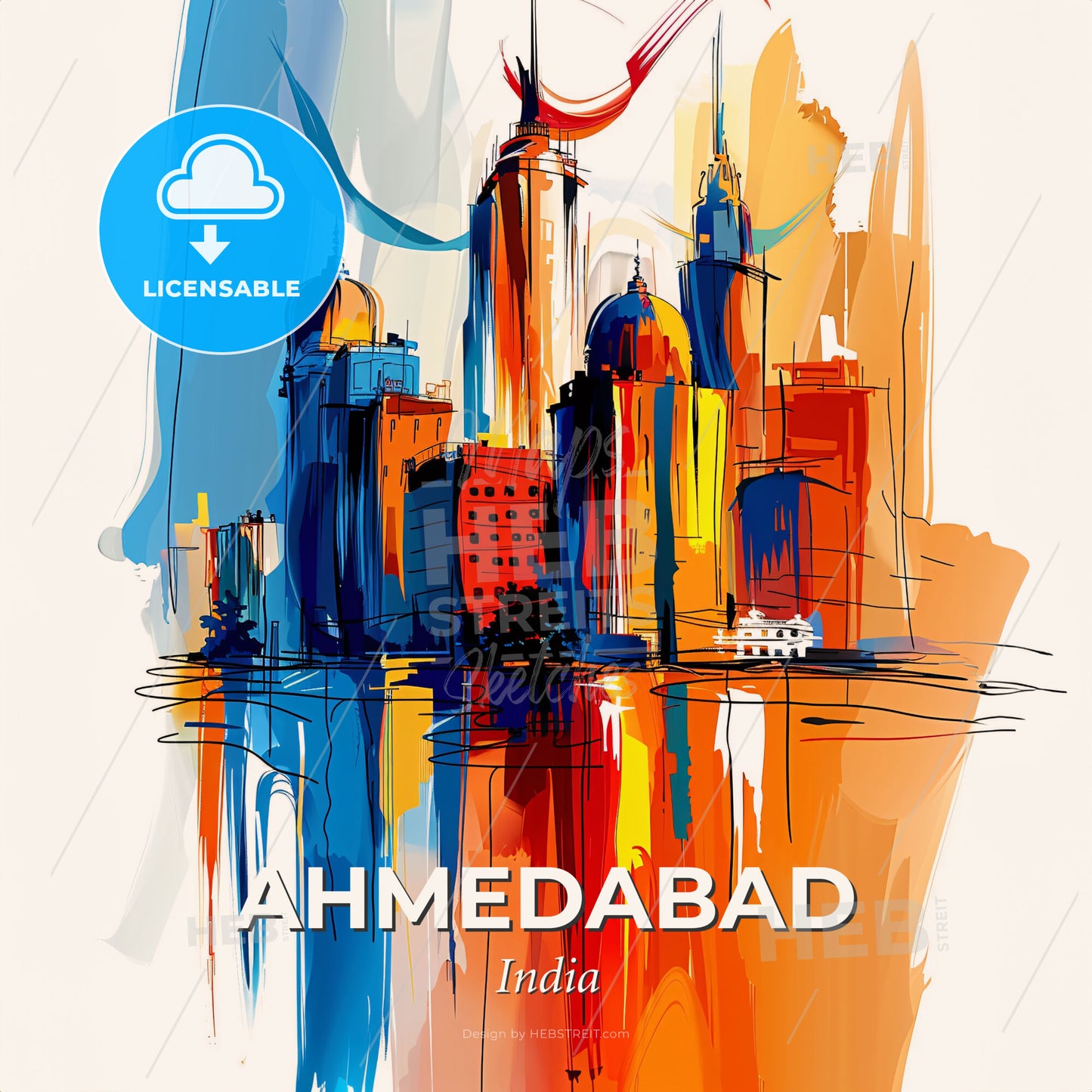 Vibrant Ahmedabad, India - A Painting Of A City - Square format print template