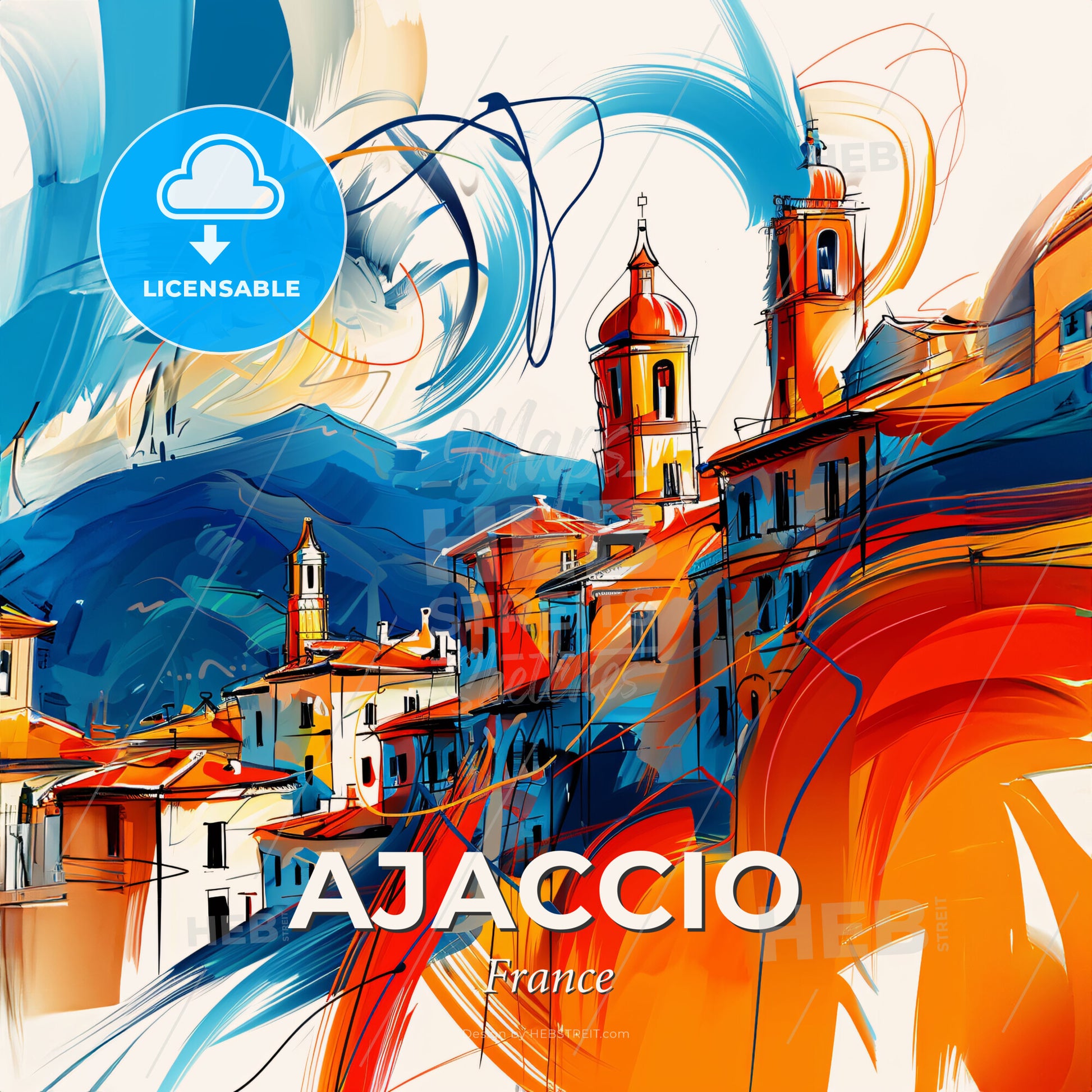 Vibrant Ajaccio, France - A Painting Of A Town - Square format print template