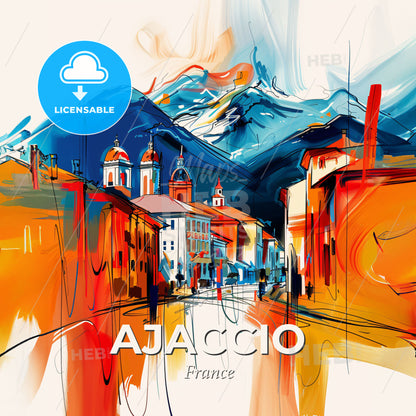 Vibrant Ajaccio, France - A Painting Of A Skyline With A Colorful Building - Square format print template