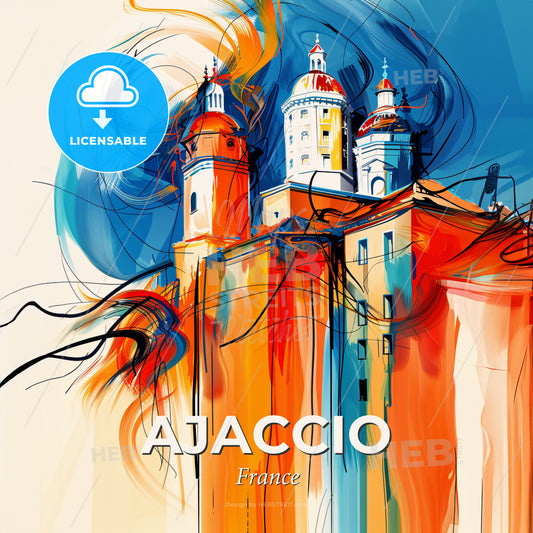 Vibrant Ajaccio, France - A Painting Of A Building With Towers - Square format print template