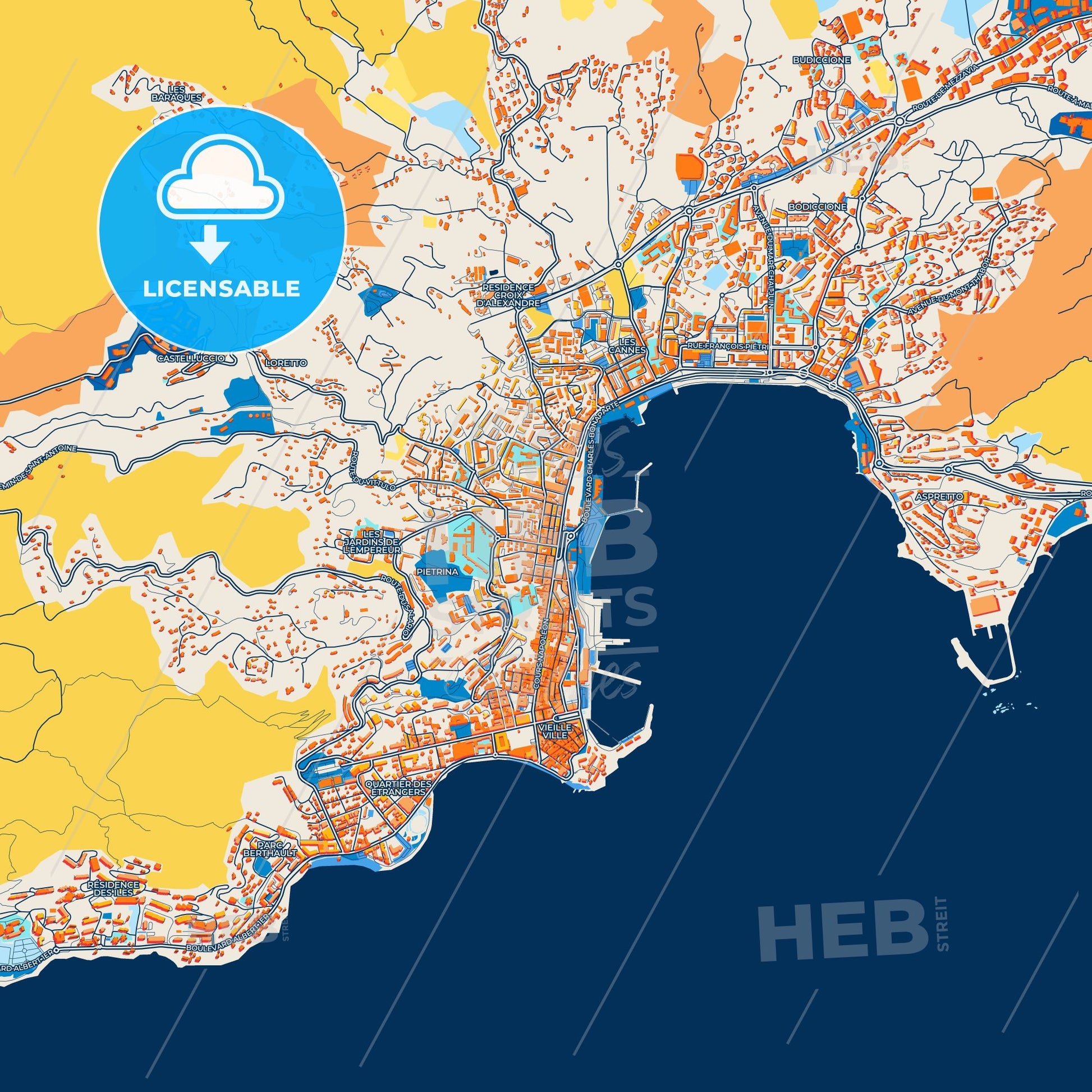 Colorful Ajaccio Street Map with Labels and Buildings