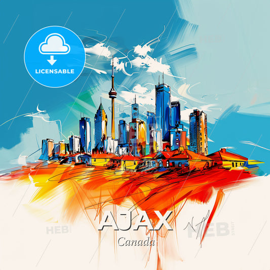 Vibrant Ajax, Canada - A Colorful Cityscape With A Tower - Square format print template