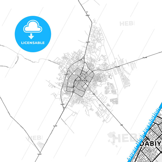 Ajdabiya, Libya light map with streetnames, citynames and districts