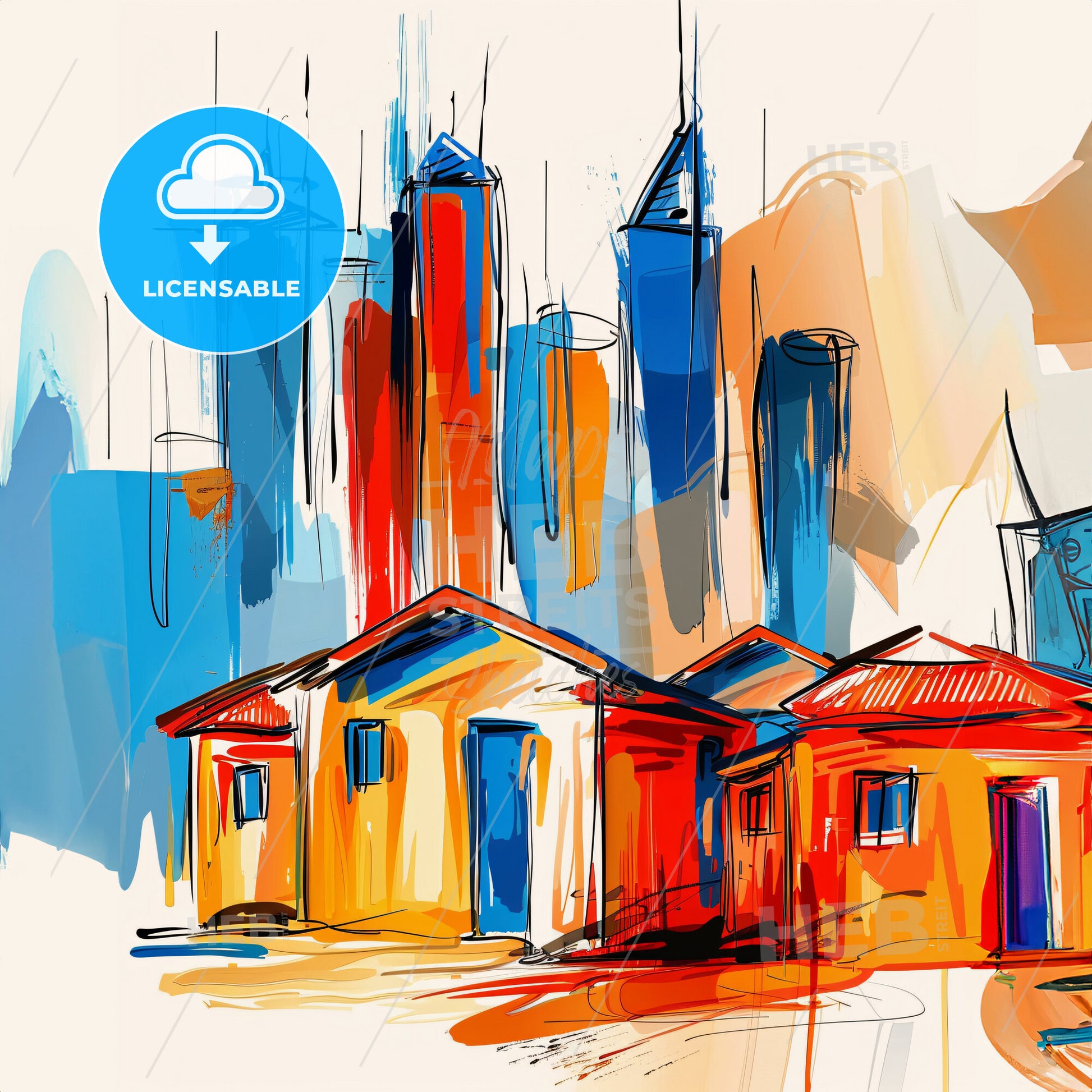 Vibrant Ajman  , United Arab Emirates - A Painting Of Buildings And A City