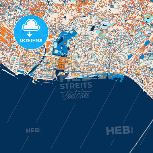 Colorful Akashi Street Map with Labels and Buildings