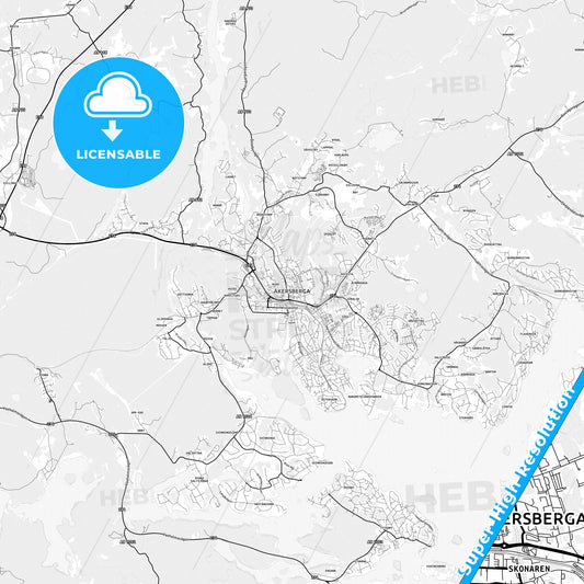 Åkersberga, Sweden light map with streetnames, citynames and districts