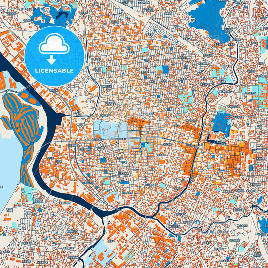 Colorful Akita Street Map with Labels and Buildings