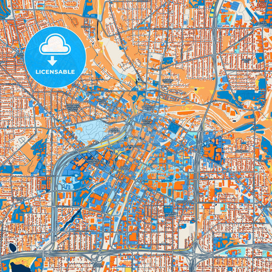 Colorful Akron Street Map with Labels and Buildings