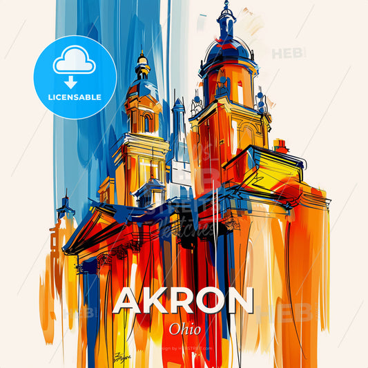 Vibrant Akron, Ohio - A Painting Of A Building - Square format print template